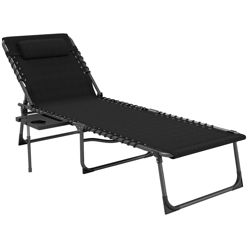 Image of Outsunny Folding Sun Lounger with 5-Level Reclining Back, Side Table, Black 84G-721V00BK