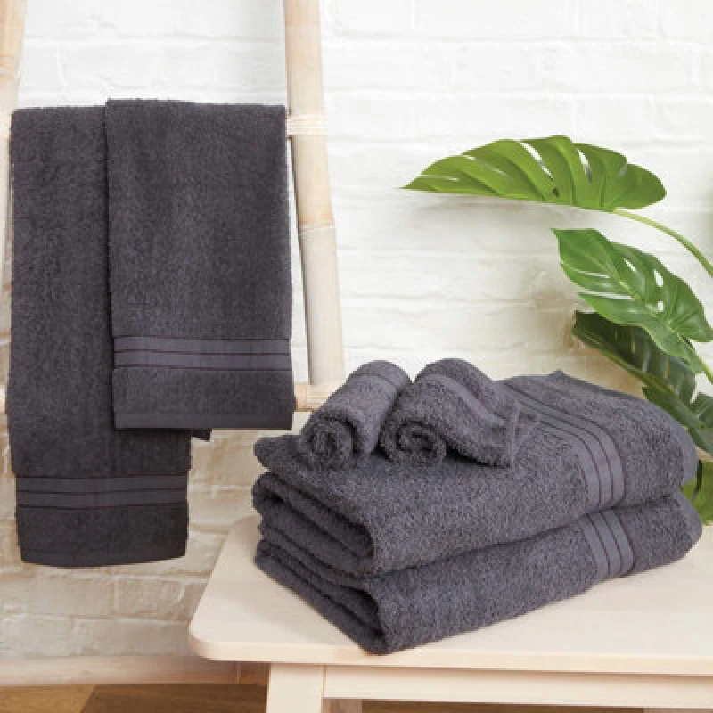 Image of OHS OHS 2 Pack of 100% Cotton Bath Sheet Bathroom Towel in Charcoal Charcoal Bath Sheet Unisex 5027434141685