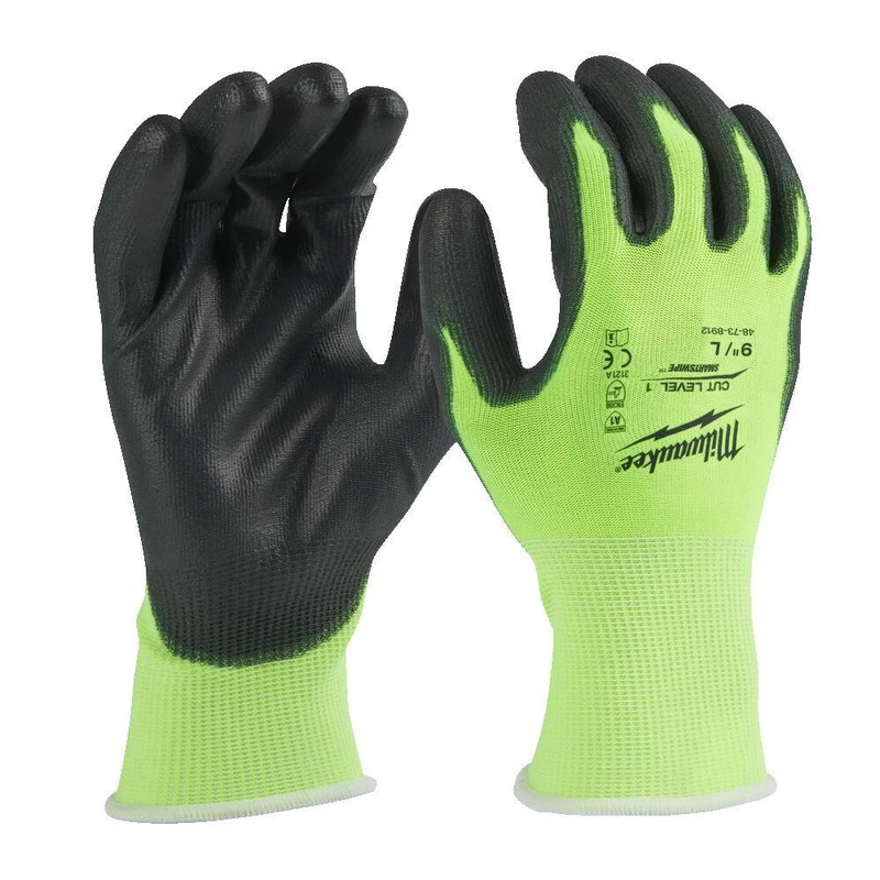 Image of Milwaukee Hi Vis Cut Level 1 Dipped Work Gloves 4932479918 Colour: Black / Yellow
