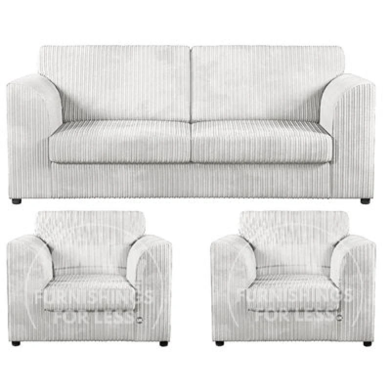 Image of Furnishings For Less UK Luxor Jumbo Cord 3 + 1 + 1 Fabric 3 Piece Sofa Suite - Fullback Silver