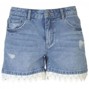 Image of JDY Lace Denim Shorts - Med Blue Denim