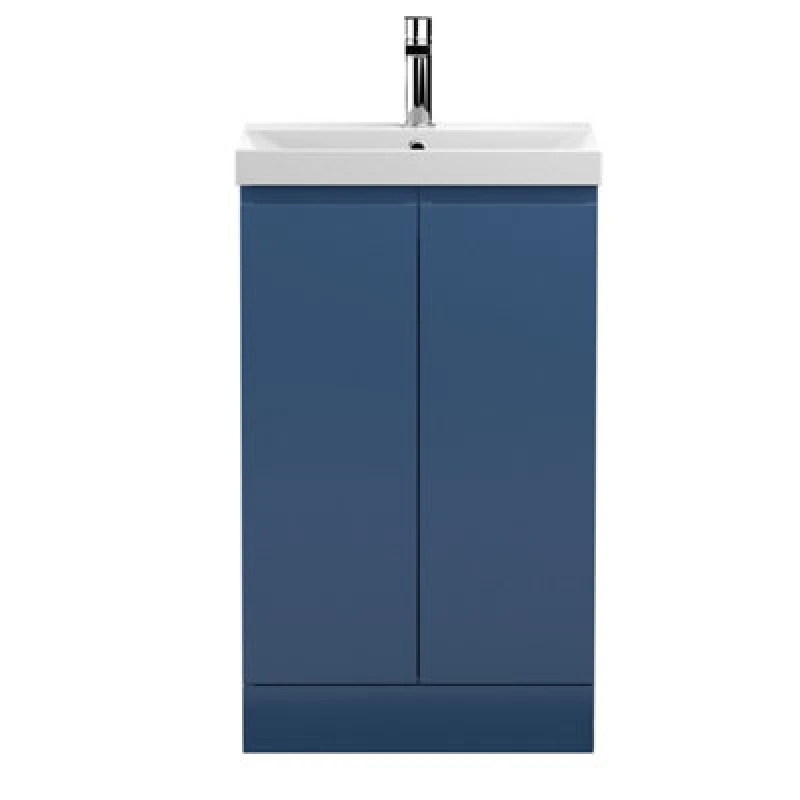 Image of Nuie Hudson Reed Urban Floor Standing 2 Soft Close Door Vanity Unit With Thin-Edge Basin, Modern Vanity Unit In Satin Blue, 500mm