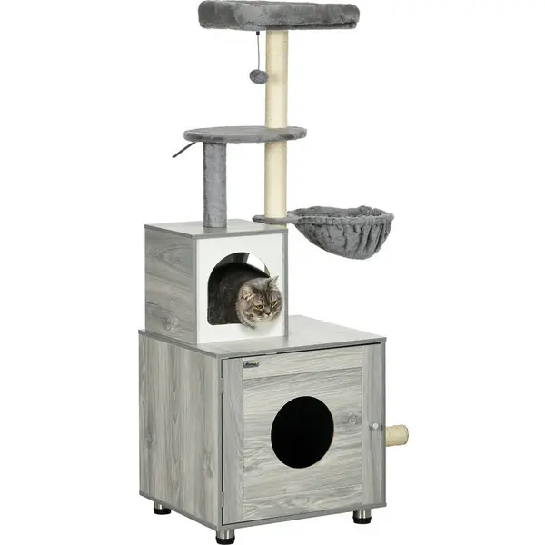 Image of PawHut Cat Litter Box Enclosure w/ Cat House/Bed