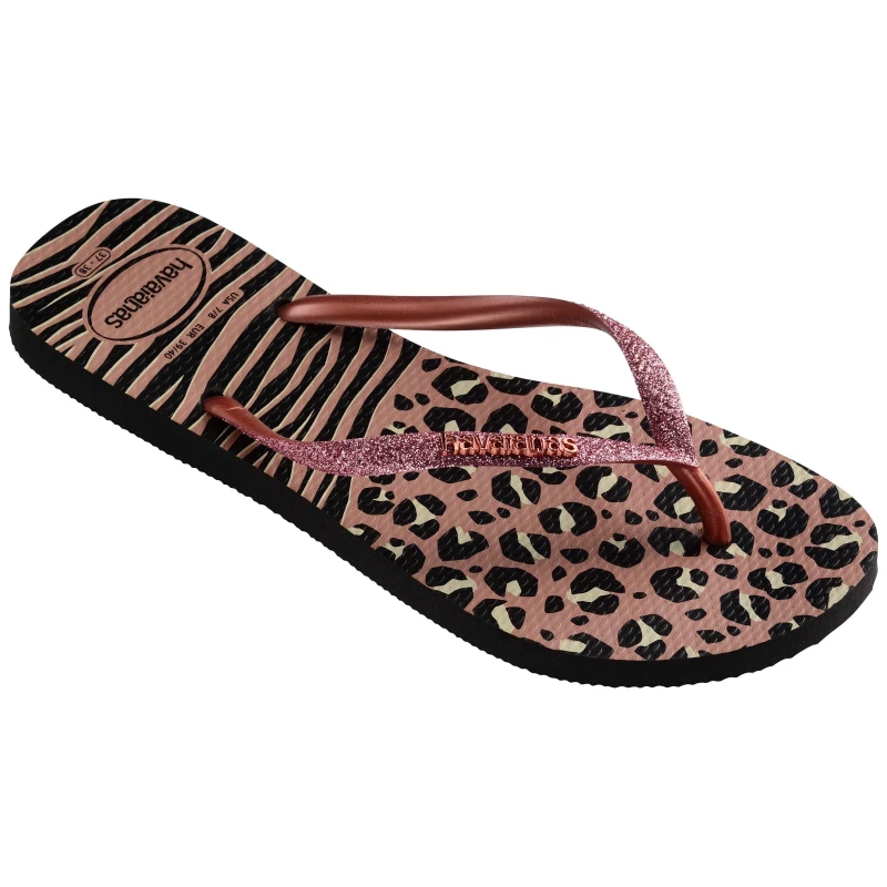 Image of Havaianas Womens Slim Animals Mix Black/Gold Flip Flops Black/Gold female 3/4