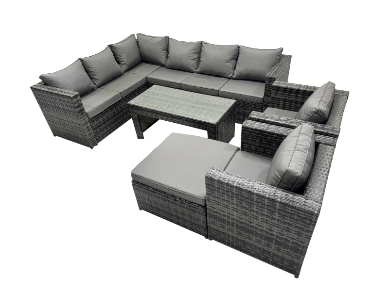 Image of Fimous 6 Pieces Garden Furniture Corner Sofa &Big Footstool Dark Grey Mixed Dark Grey Unisex