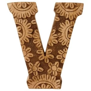 Image of Letter V Hand Carved Wooden Flower