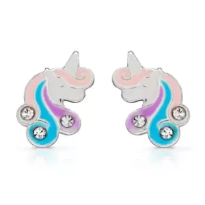 Image of JG Signature Silver Enamel CZ Unicorn Stud Earrings