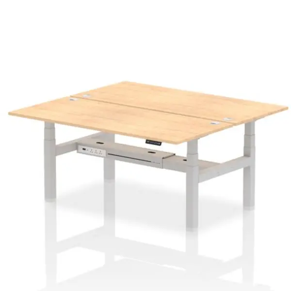 Image of Air Air Back-to-Back 1800 x 800mm Height Adjustable 2 Person Bench Desk Maple Top with Cable Ports Silver Frame HASCP2P18800MPES