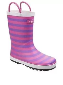 Image of Cotswold Girls Pink Stripe Wellington Boots, Pink, Size 6 Younger