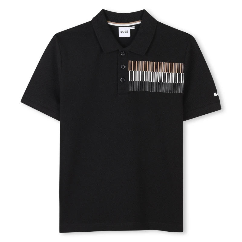 Image of Boss Kids Striped Lightweight Short Sleeve Polo Shirt Black 09B male 4 Yrs