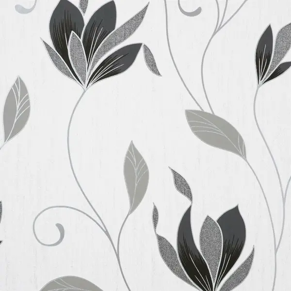 Image of Crown Crown - Synergy Floral Black White Textured Luxury Vinyl Wallpaper Glitter Modern WL-M1719