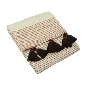 Image of Furn. Banda Cotton Tasselled Throw Pecan/Black