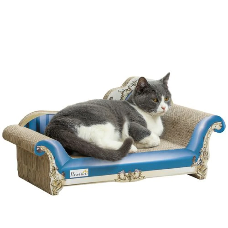 Image of PawHut 2 in1 Cat Scratcher with Catnip - Cardboard Lounge Bed - Blue TJ Hughes 5063603374522