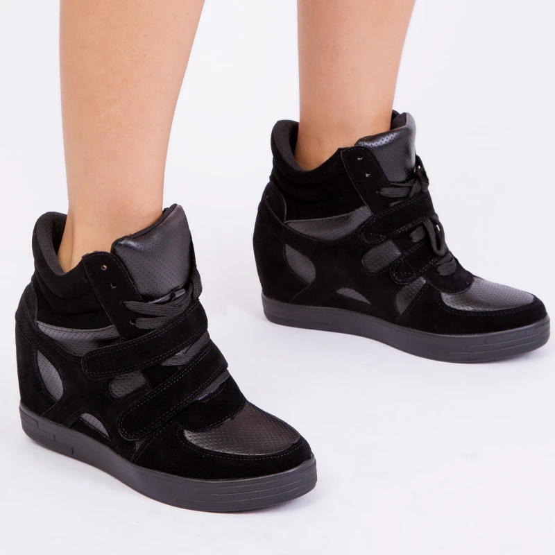 Image of Wheres That From Black Suede Hitop Wedge Trainers Black 7