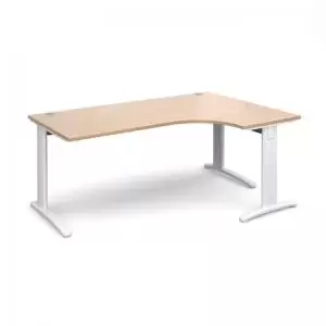 Image of TR10 deluxe right hand ergonomic desk 1800mm - white frame and beech