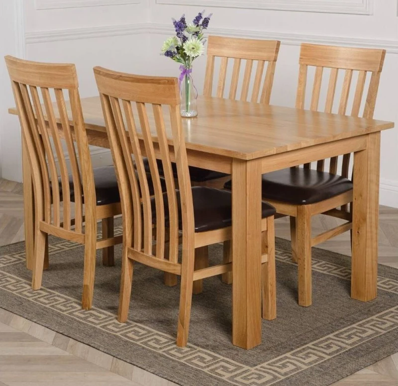Image of Thats Furniture Oslo 150 x 90cm Medium Oak Dining Table & 4 Harvard Chairs in Brown Brown Unisex 150 x 90 cm