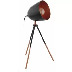 Image of Loops - Mini Tripod Table Lamp Desk Light Black & Copper Shade 1 x 60W E27 Bulb