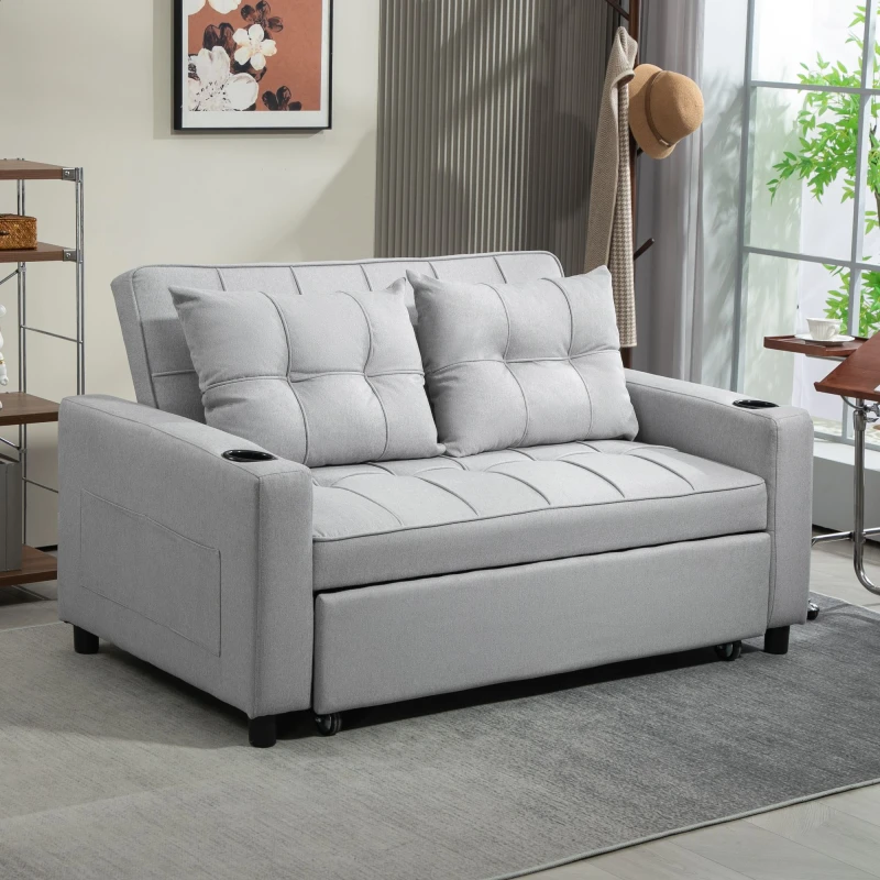 Image of HOMCOM 2 Seater Pull Out Sofa Bed with Pockets for Living Room - Light Grey TJ Hughes 5063603381087