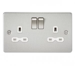 Image of 5 PACK - Flat plate 13A 2G DP switched socket - brushed chrome with white insert