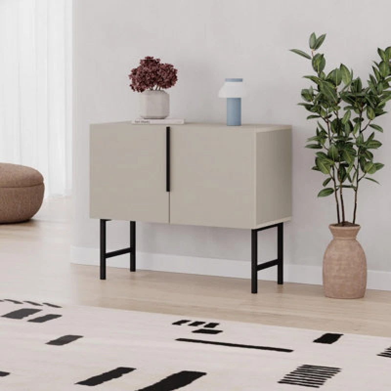 Image of Decortie Tona Console Cabinet With 2 Soft-close Doors 88Cm Sandstone, Cream 8.68363E+12