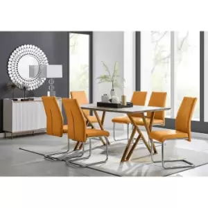 Image of Furniture Box Taranto Oak Effect Dining Table and 6 Mustard Lorenzo Chairs