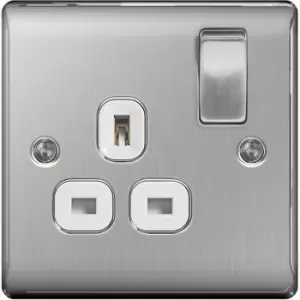 Image of BG Nexus Metal Brushed Steel Double 1 Gang Plug Socket White Insert 13A - NBS21W
