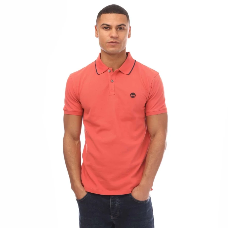 Image of Timberland Millers River Printed Neck Polo Shirt - Orange Orange S