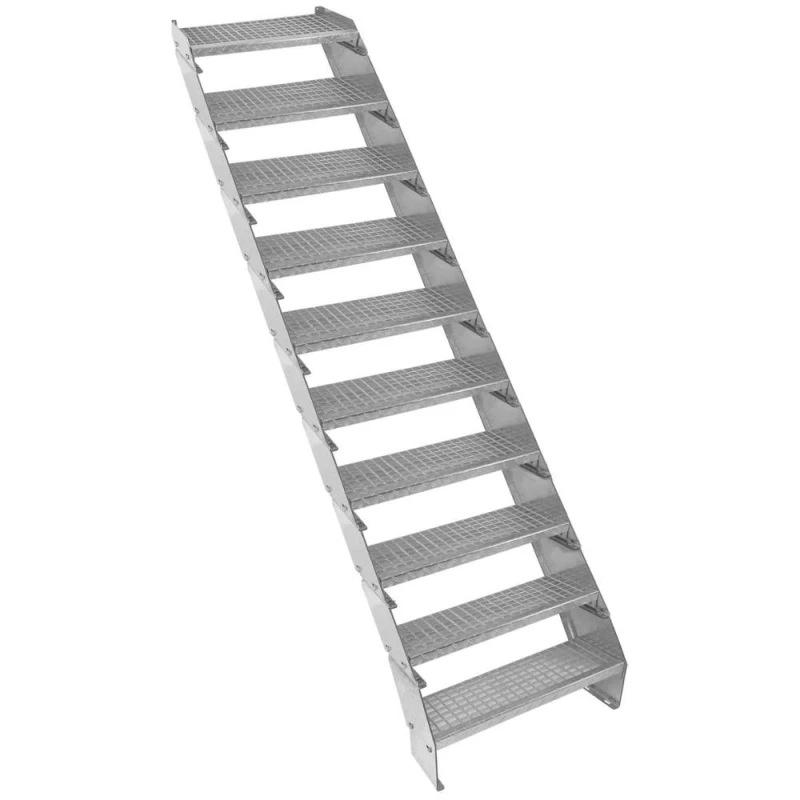 Image of Monstershop Adjustable 10 Section Galvanised Staircase - 600mm Wide Silver