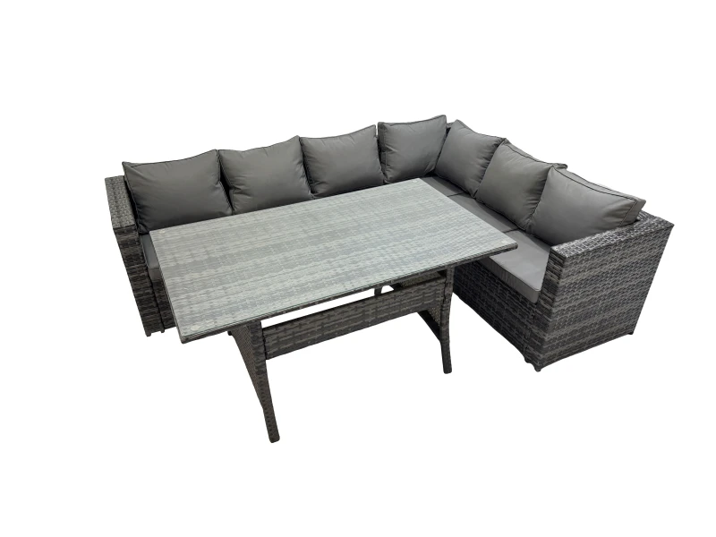 Image of Fimous Rattan Garden Furniture Set Outdoor 8 Seater Patio Dining Corner Sofa in Dark Grey Dark Grey Unisex