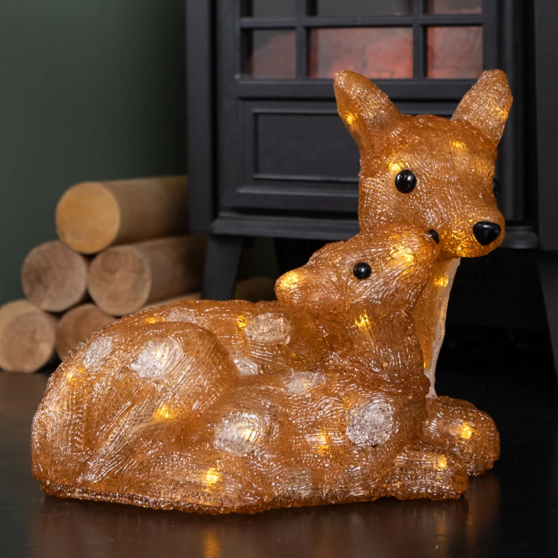 Image of 27cm Battery Powered Light up Ice Frosted Christmas Doe & Fawn with Warm White LEDs