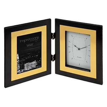 Image of 4" x 6" - Impressions Photo Frame & Clock - Black & Gold