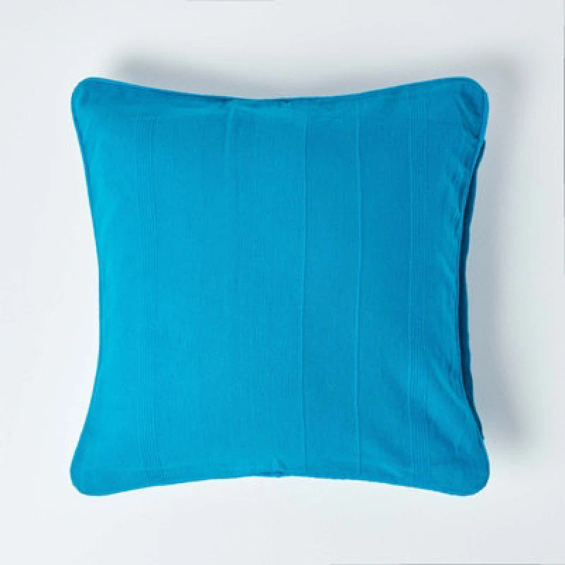 Image of Homescapes Cotton Rajput Ribbed Teal Cushion Cover, 60 X 60 Cm