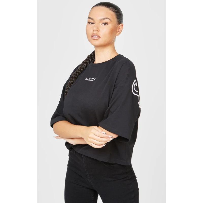 Image of SikSilk Branded Cropped T-Shirt - Black 8