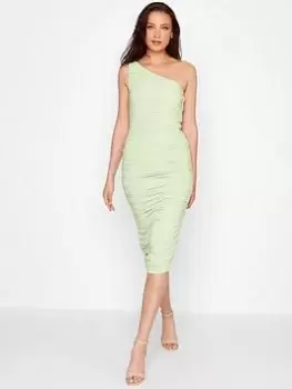 Image of Long Tall Sally Green One Shoulder Ruched Midi Dress, Green, Size 14, Women
