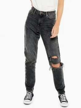 Image of Topshop 34" Seoul Rip Mom Jeans - Washed Black, Size 26, Women