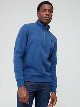 Image of Superdry Vintage Logo Embroidered Zip Henley - Blue Marl , Blue Marl, Size 3XL, Men