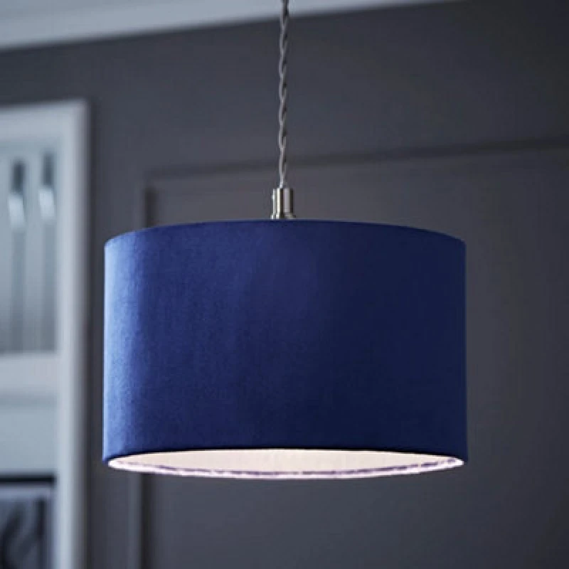 Image of ValueLights ValueLights Reni Navy Blue Velvet Easy Fit Drum Ceiling Lamp Shade Size: Small Navy Small Unisex 5016529262947