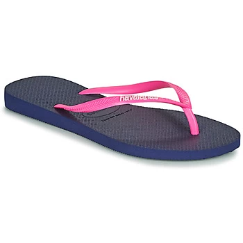 Image of Havaianas SLIM LOGO womens Flip flops / Sandals (Shoes) in Blue / 3,4 / 5,39 / 40,7.5,1 / 2 kid