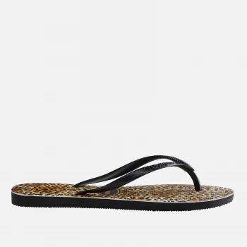 Image of Havaianas Girls Slim Flip Flops - Black Leopard - UK 3-4 Kids