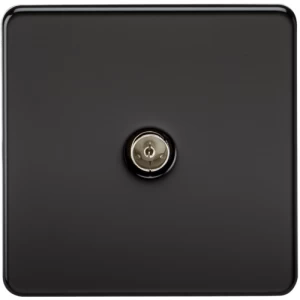 Image of KnightsBridge Coaxial TV Outlet 1G Screwless Matt Black Un-Isolated Wall Plate