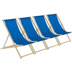 Image of Harbour Housewares Folding Wooden Deck Chairs - Blue - Pack of 4