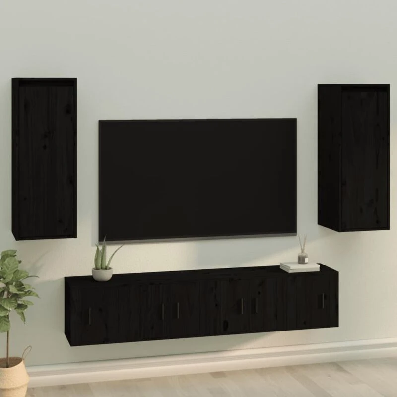 Image of VIDAXL Vidaxl - Wall Cabinets 2 pcs Black 30x30x80cm Solid Wood Pine 8720286840962