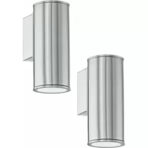 Image of Loops - 2 pack IP44 Outdoor Wall Light Stainless Steel 1x 3W GU10 Porch Down Lamp