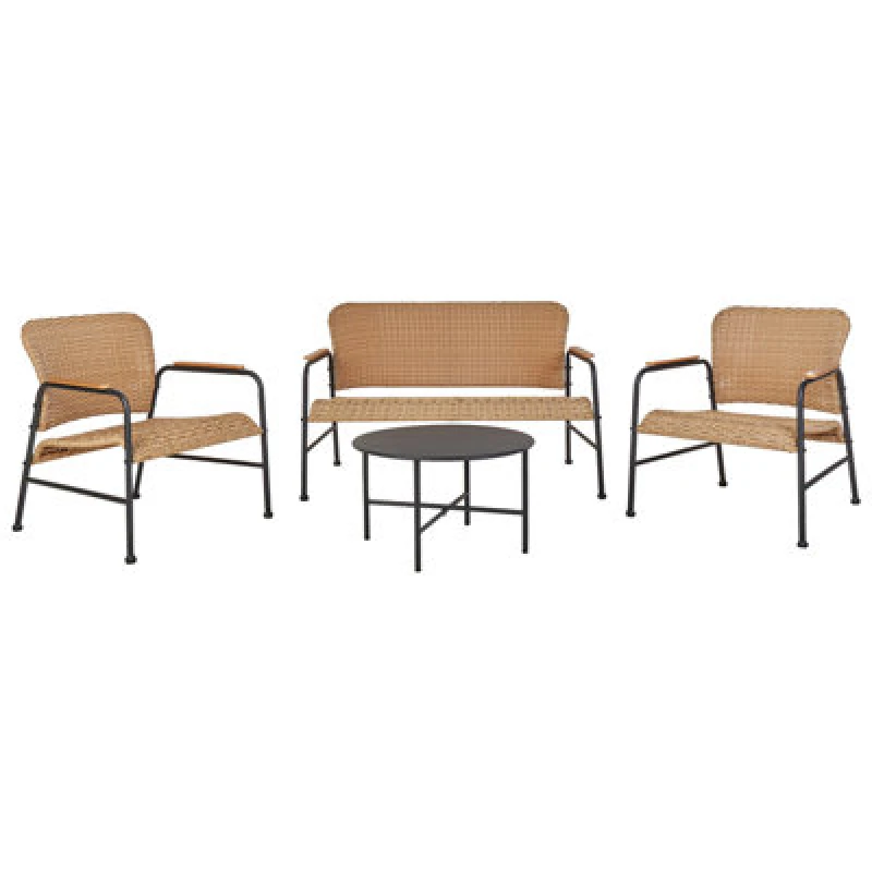 Image of Beliani Garden Lounge Set With Table 4 Seater Ofanto Pe Rattan Natural