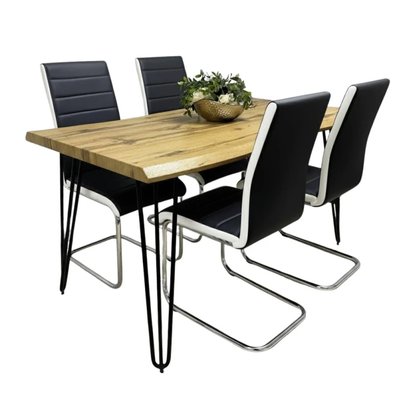 Image of Kosy Koala Modern Rectangle Grey Glass Dining Table Set Of 4 Grey Plastic Chairs With Faux Leather Seats