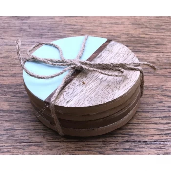 Image of Set Of 4 Round Two Toned Wooden Coasters - Blue