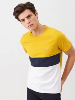 Image of Barbour Colour Block Logo T-Shirt - Yellow, Gold, Size L, Men