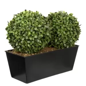 Image of Greenbrokers Artificial Topiary Double Ball Aglaia Boxwood In Black Slanted Tin Window Box 35Cm/14In