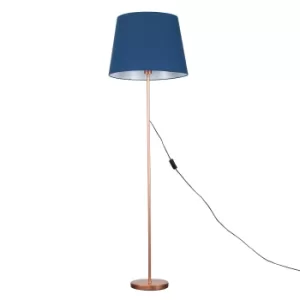Image of Charlie Copper Floor Lamp with XL Navy Blue Aspen Shade
