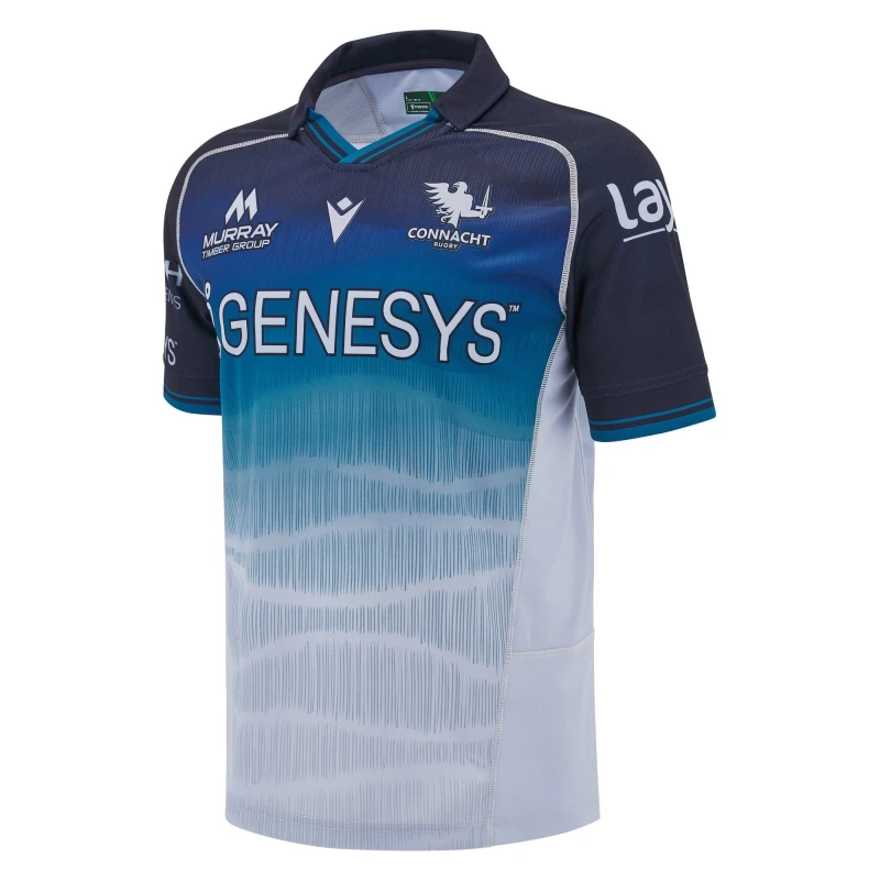 Image of Macron Connacht Away Shirt 2024 2025 Adults Silver/Blue male Medium